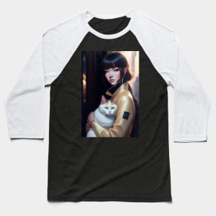Beautiful woman with cat - Modern digital art Baseball T-Shirt